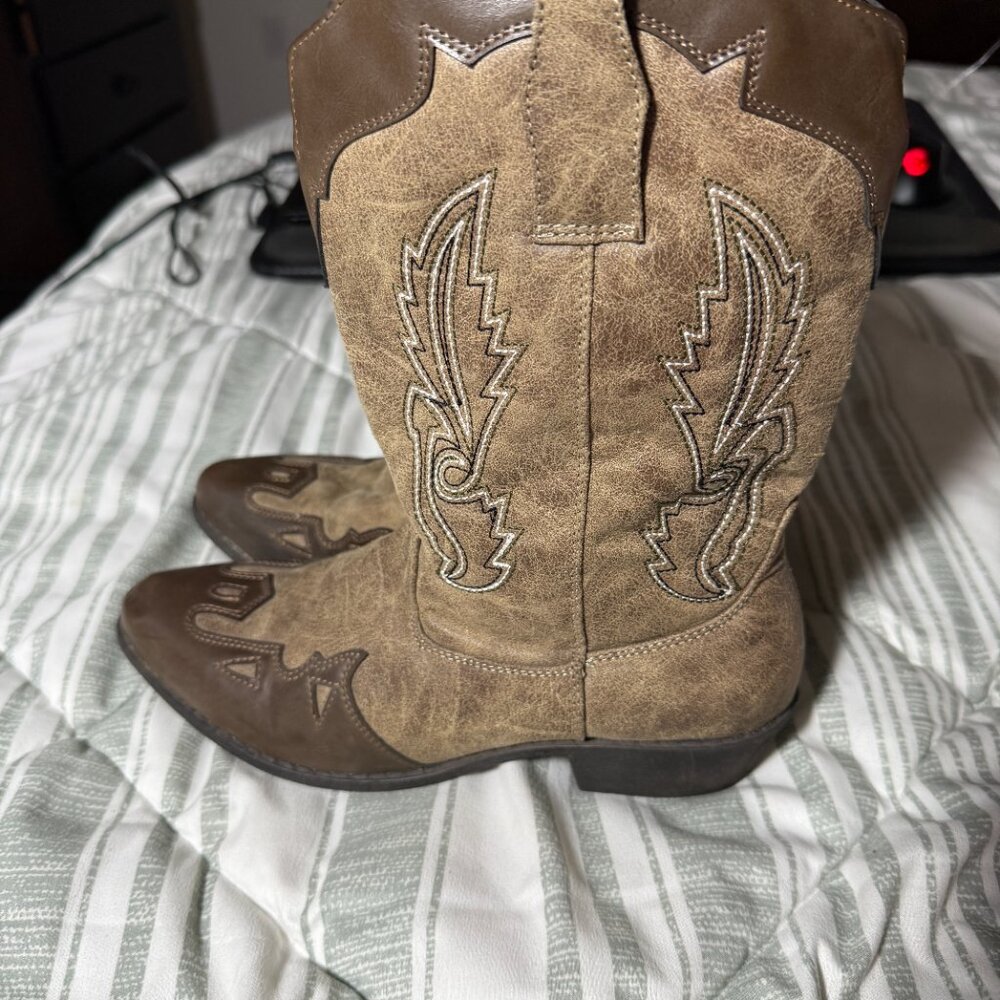 Dolce By Mojo Mox Two Tone Quiggly Western‎ Style Cowboy Boots Girls 3.5 Zipper